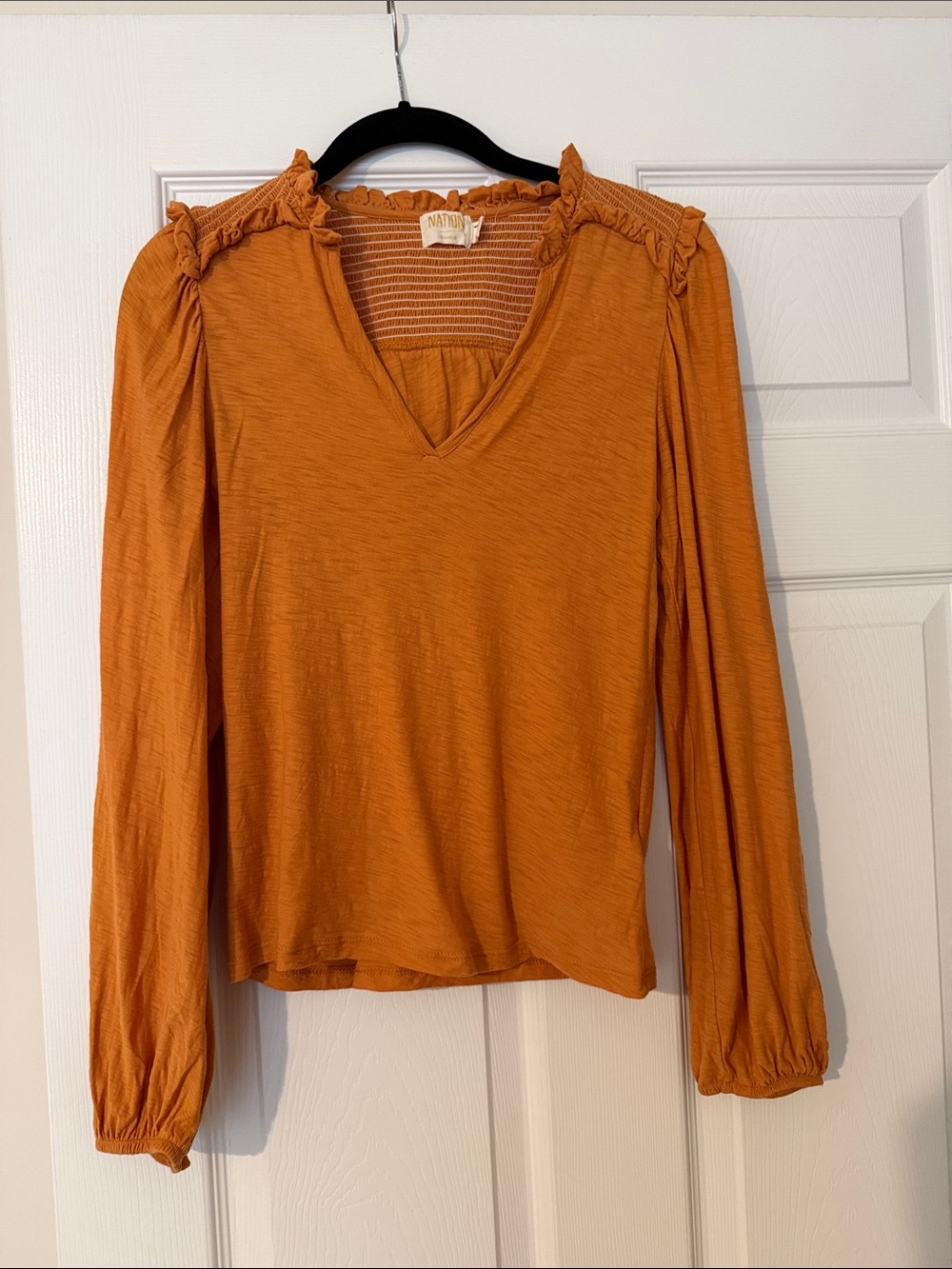 Nation LTD Women's Long Sleeve V-Neck Top - Rust Orange